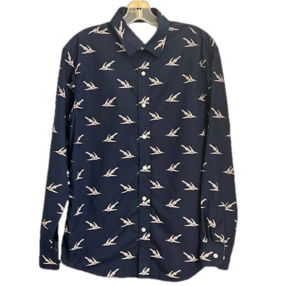 Banana Republic LUXE Poplin Slim Fit Navy/Birds Long Sleeve Shirt. Size Medium.